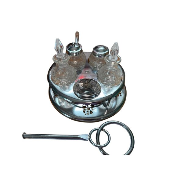 Vintage Glass & Metal Cruet Set For Salt Pepper Oil & Vinegar NO 704 PARTS ONLY - Picture 1 of 8